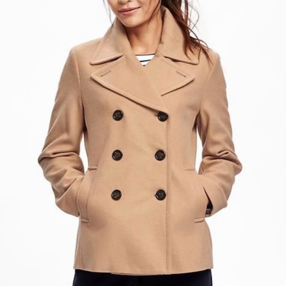 π Old Navy Camel Double-Breasted Peacoat Jacket XXL Classic Warm Wool Blend Coat - Picture 1 of 15